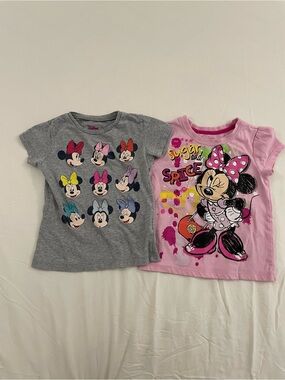 Disney Girls' Gray & Pink Minnie Mouse Short Sleeve Tees